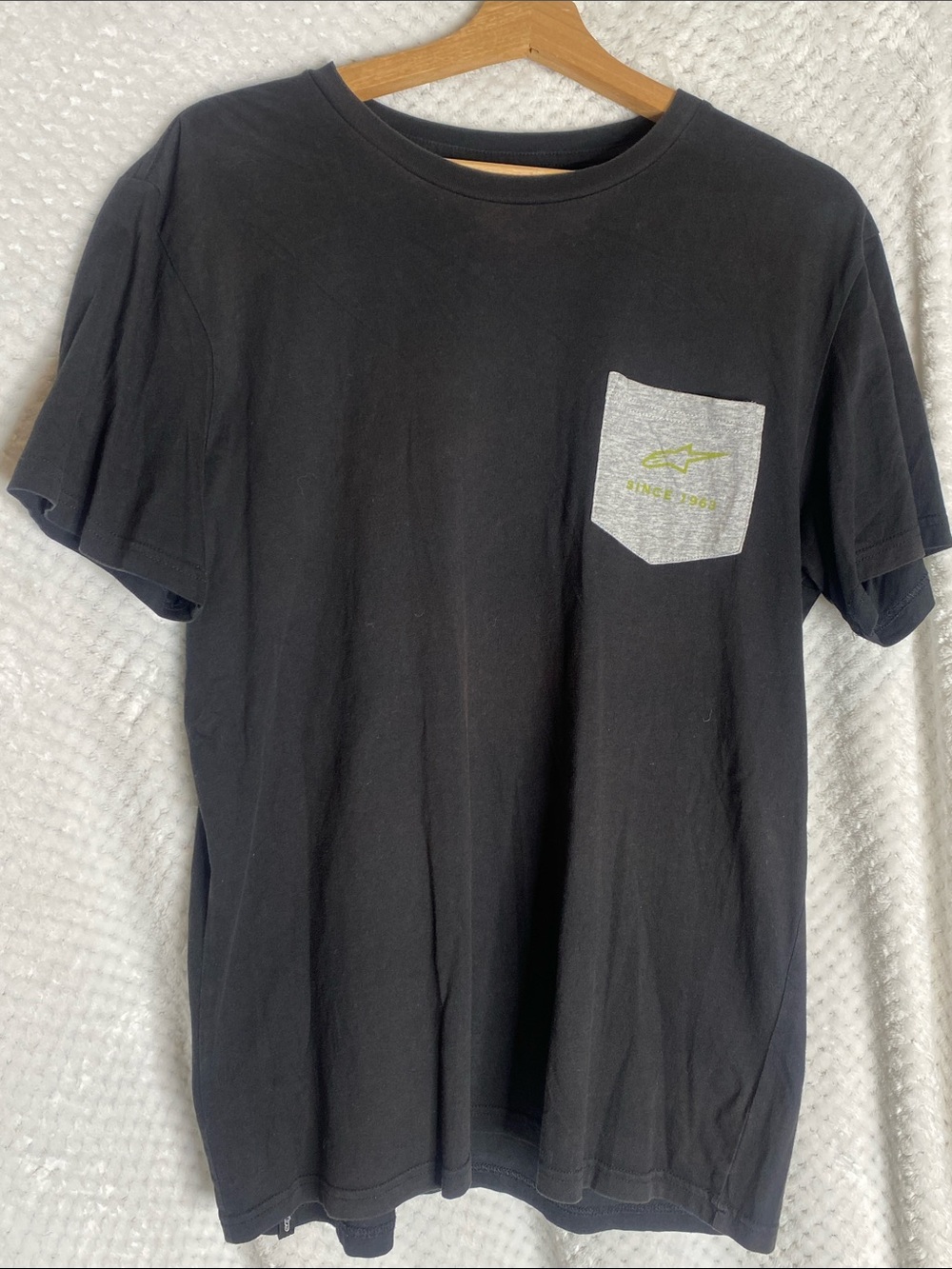 Alpinestars Black T-Shirt with Heather Gray Pocket and Lime Logo